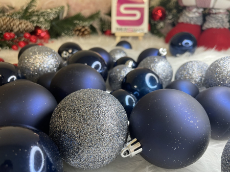 Set globuri de Craciun, 30 bucati, 3 modele, 4/5/6cm, albastru inchis [9]