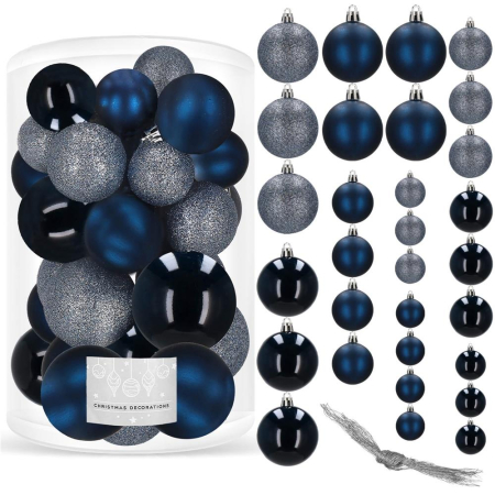 Set globuri de Craciun, 30 bucati, 3 modele, 4/5/6cm, albastru inchis [6]