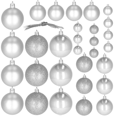 Set globuri de Craciun, 30 bucati, 3 modele, 4/5/6cm, argintiu [1]