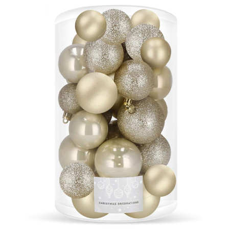 Disponibil livrare locker S - Set globuri de Craciun, 30 bucati, 3 modele, 4/5/6cm, auriu