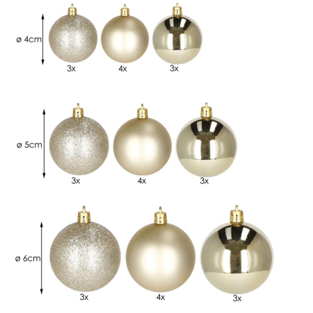 Set globuri de Craciun, 30 bucati, 3 modele, 4/5/6cm, auriu [1]