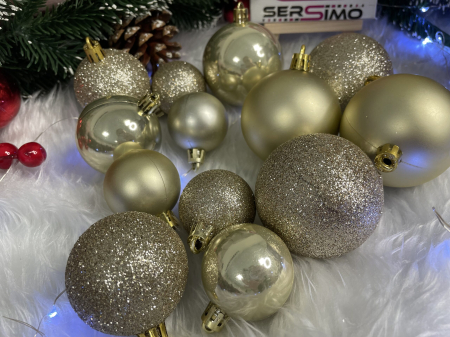 Set globuri de Craciun, 30 bucati, 3 modele, 4/5/6cm, auriu [10]