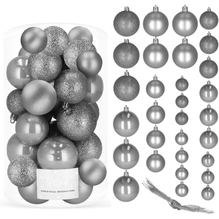 Set globuri de Craciun, 30 bucati, 3 modele, 4/5/6cm, gri argintiu [8]
