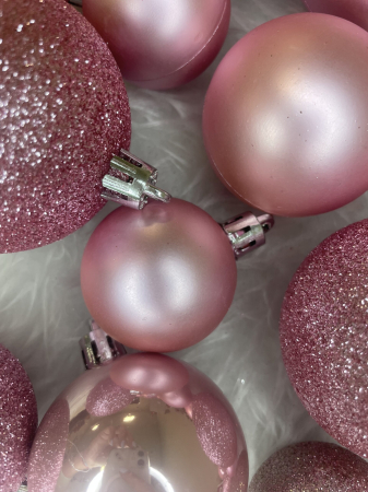 Set globuri de Craciun, 30 bucati, 3 modele, 4/5/6cm, roz [12]