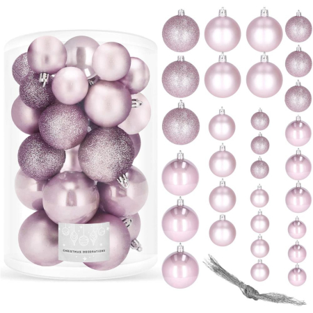 Set globuri de Craciun, 30 bucati, 3 modele, 4/5/6cm, roz [8]