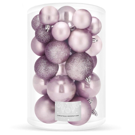 Set globuri de Craciun, 30 bucati, 3 modele, 4/5/6cm, roz [0]