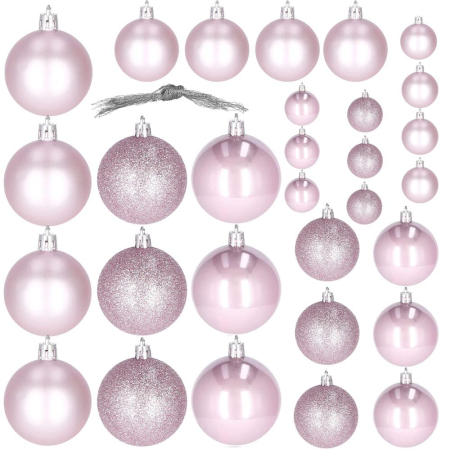 Set globuri de Craciun, 30 bucati, 3 modele, 4/5/6cm, roz [1]