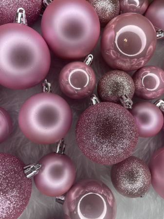 Set globuri de Craciun, 30 bucati, 3 modele, 4/5/6cm, roz [18]