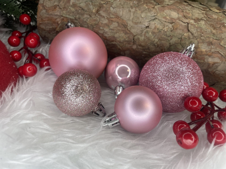 Set globuri de Craciun, 30 bucati, 3 modele, 4/5/6cm, roz [17]
