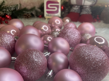 Set globuri de Craciun, 30 bucati, 3 modele, 4/5/6cm, roz [19]