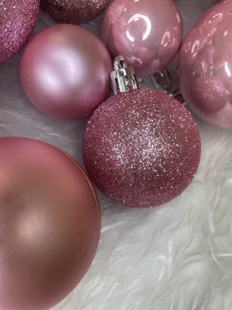 Set globuri de Craciun, 30 bucati, 3 modele, 4/5/6cm, roz [15]
