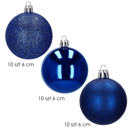 Set globuri de Craciun, 30 bucati, 3 modele, 6cm, albastru [2]