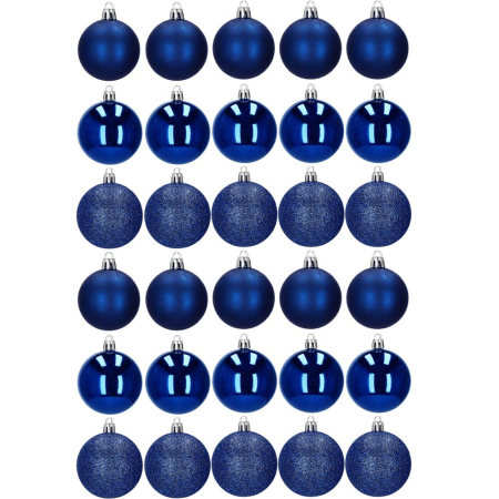 Set globuri de Craciun, 30 bucati, 3 modele, 6cm, albastru [9]