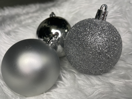 Set globuri de Craciun, 30 bucati, 3 modele, 6cm, argintiu [21]
