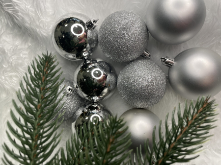 Set globuri de Craciun, 30 bucati, 3 modele, 6cm, argintiu [18]