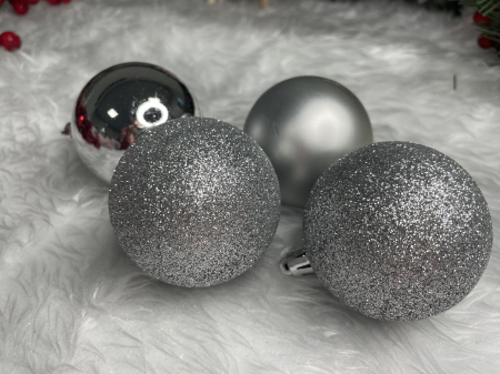 Set globuri de Craciun, 30 bucati, 3 modele, 6cm, argintiu [17]