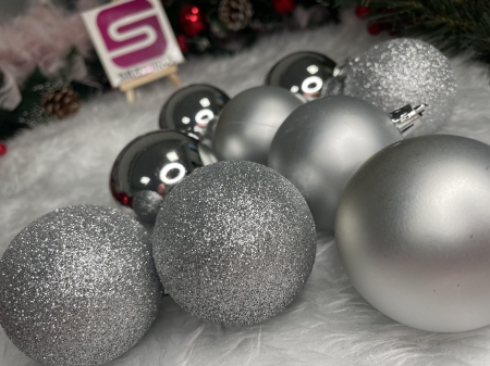 Set globuri de Craciun, 30 bucati, 3 modele, 6cm, argintiu [11]