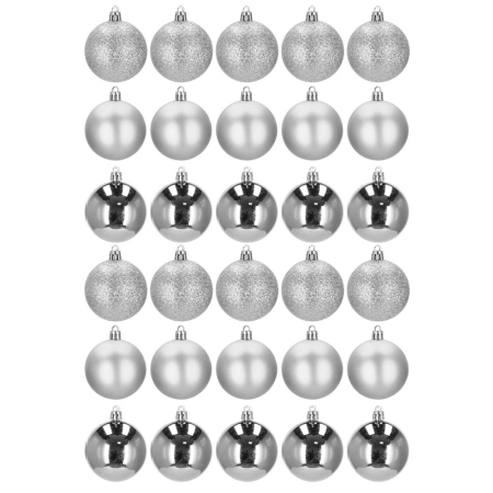 Set globuri de Craciun, 30 bucati, 3 modele, 6cm, argintiu [6]