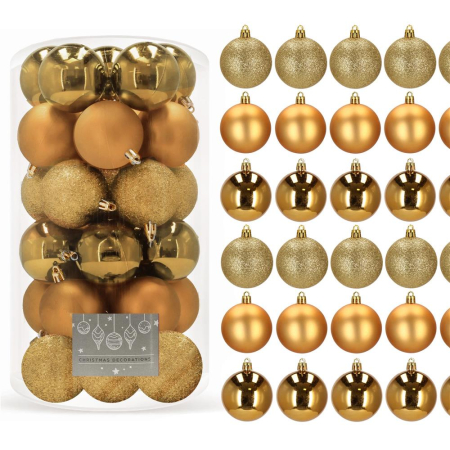 Set globuri de Craciun, 30 bucati, 3 modele, 6cm, auriu [1]