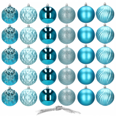 Set globuri de Craciun, 30 bucati, 6 modele, 8cm, albastru [9]