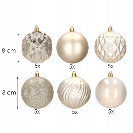 Set globuri de Craciun, 30 bucati, 6 modele, 8cm, auriu [1]
