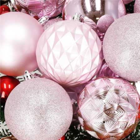 Set globuri de Craciun, 30 bucati, 6 modele, 8cm, roz [13]