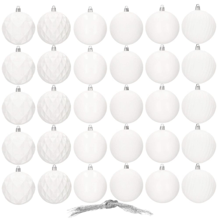 Set globuri de Craciun, 30 bucati, 8cm, 6 modele, alb [8]