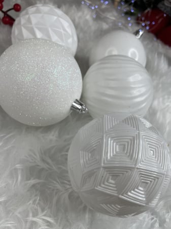 Set globuri de Craciun, 30 bucati, 8cm, 6 modele, alb [11]