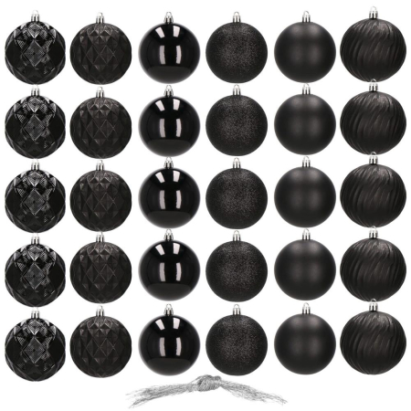 Set globuri de Craciun, 30 bucati, 8cm, 6 modele, negru [11]
