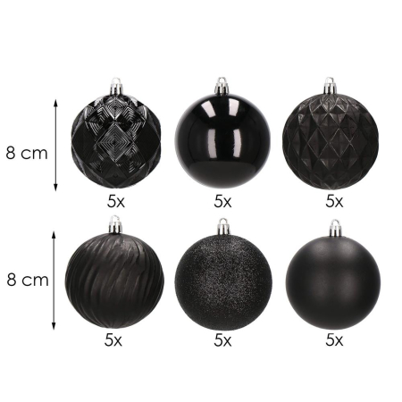 Set globuri de Craciun, 30 bucati, 8cm, 6 modele, negru [12]