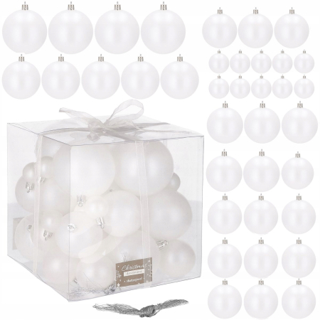 Set globuri de Craciun, 37 bucati, 3-8cm, alb perla [3]