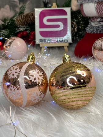 Set globuri de Craciun cu modele de sarbatori, 24 bucati, 6cm, rose [13]