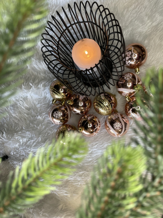 Set globuri de Craciun cu modele de sarbatori, 24 bucati, 6cm, rose [16]