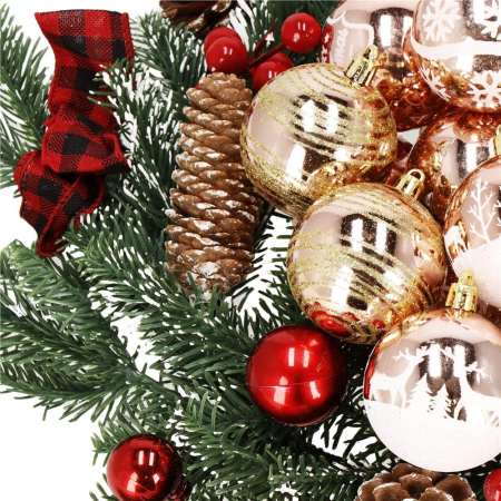 Set globuri de Craciun cu modele de sarbatori, 24 bucati, 6cm, rose [7]