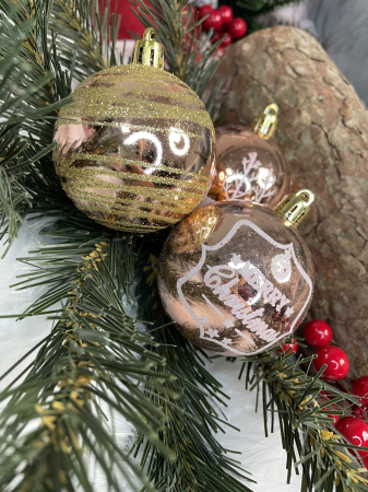 Set globuri de Craciun cu modele de sarbatori, 24 bucati, 6cm, rose [14]