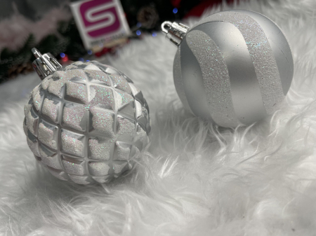 Set globuri de Craciun cu modele de sarbatori, 30 bucati, 6cm, argintiu [13]