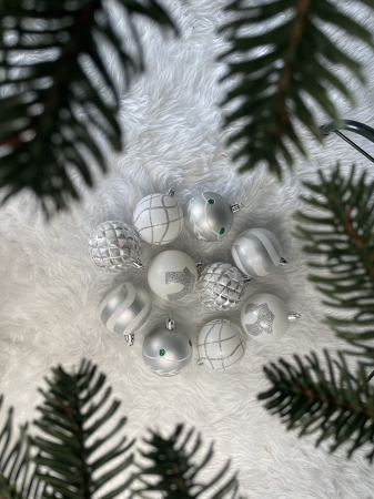 Set globuri de Craciun cu modele de sarbatori, 30 bucati, 6cm, argintiu [18]