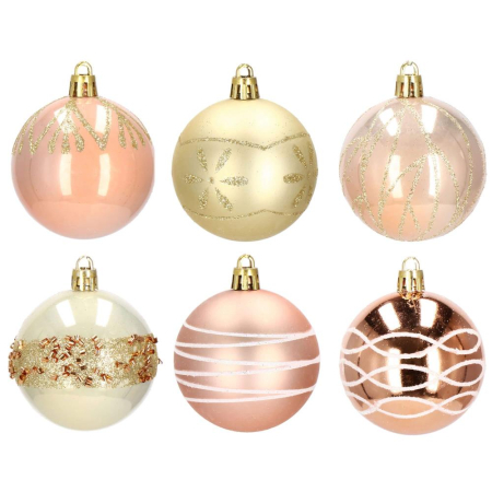 Set globuri de Craciun cu modele de sarbatori, 30 bucati, 6cm, roz si auriu [7]