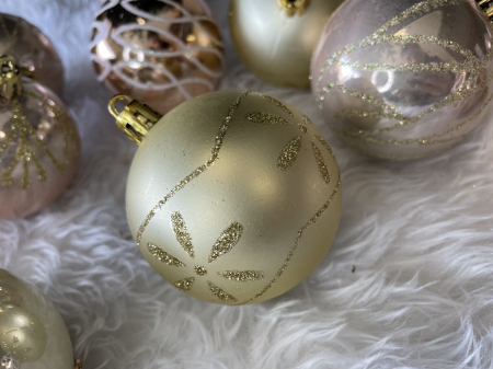 Set globuri de Craciun cu modele de sarbatori, 30 bucati, 6cm, roz si auriu [15]