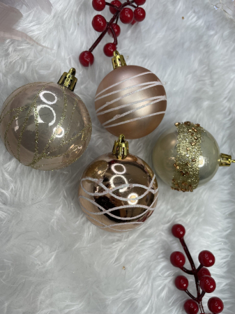 Set globuri de Craciun cu modele de sarbatori, 30 bucati, 6cm, roz si auriu [16]