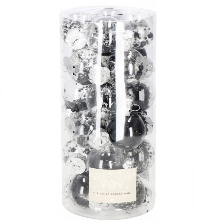 Disponibil livrare locker S - Set globuri de Craciun Inedit, 24 bucati, 5cm, transparente cu interior negru