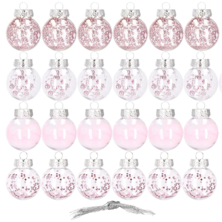 Set globuri de Craciun Inedit, 24 bucati, 5cm, transparente si roz pal [7]