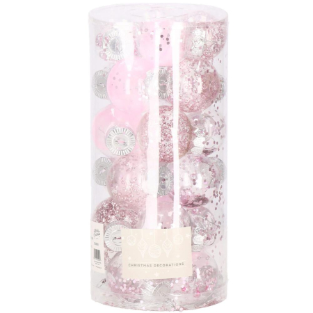 Globuri de Craciun - Set globuri de Craciun Inedit, 24 bucati, 5cm, transparente si roz pal