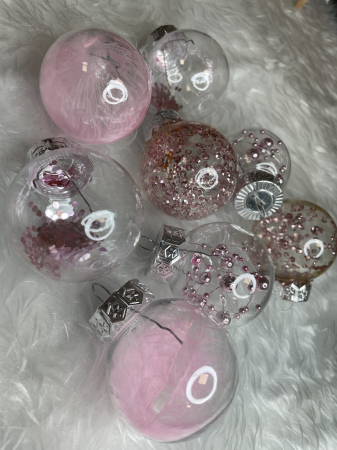 Set globuri de Craciun Inedit, 24 bucati, 5cm, transparente si roz pal [10]