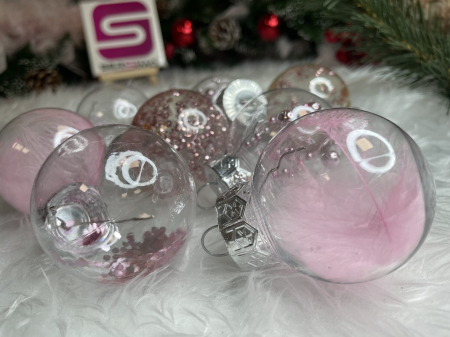 Set globuri de Craciun Inedit, 24 bucati, 5cm, transparente si roz pal [11]