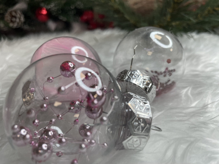 Set globuri de Craciun Inedit, 24 bucati, 5cm, transparente si roz pal [19]