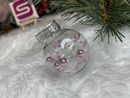 Set globuri de Craciun Inedit, 24 bucati, 5cm, transparente si roz pal [12]