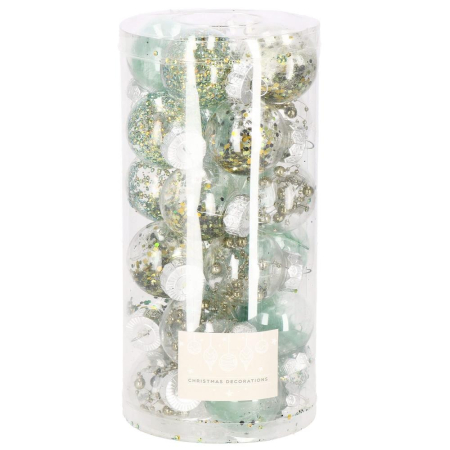 Globuri de Craciun - Set globuri de Craciun Inedit, 24 bucati, 5cm, transparente si verde