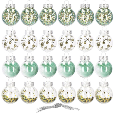 Set globuri de Craciun Inedit, 24 bucati, 5cm, transparente si verde [8]