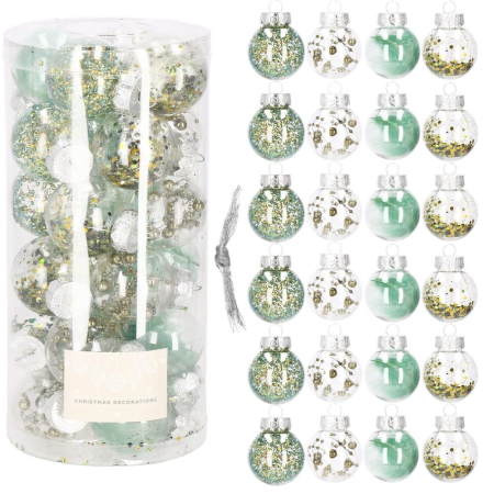 Set globuri de Craciun Inedit, 24 bucati, 5cm, transparente si verde [7]